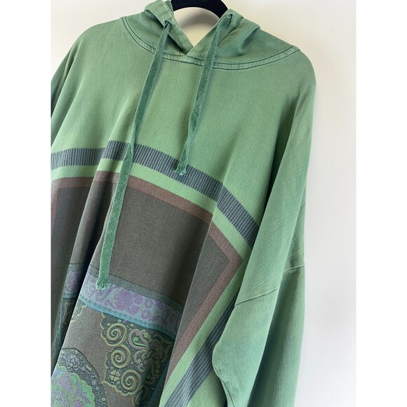 YESNO Long Hooded Sweatshirt Green Ethnic Pattern Drawstring Pullover One Size - Picture 6 of 13